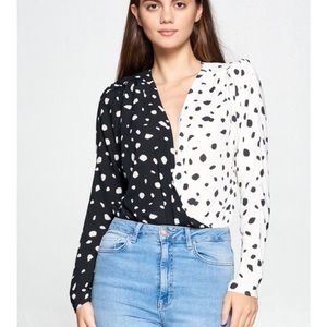 Print block surplice bodysuit